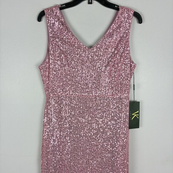 Women’s Pink Evening Dress Ball Gown XL Sequins Stretch Tulle Party Prom NYE - Picture 3 of 14